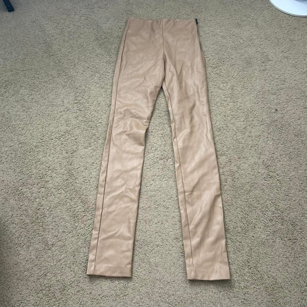 Brand New Zara tan faux leather‎ leggings Size XS